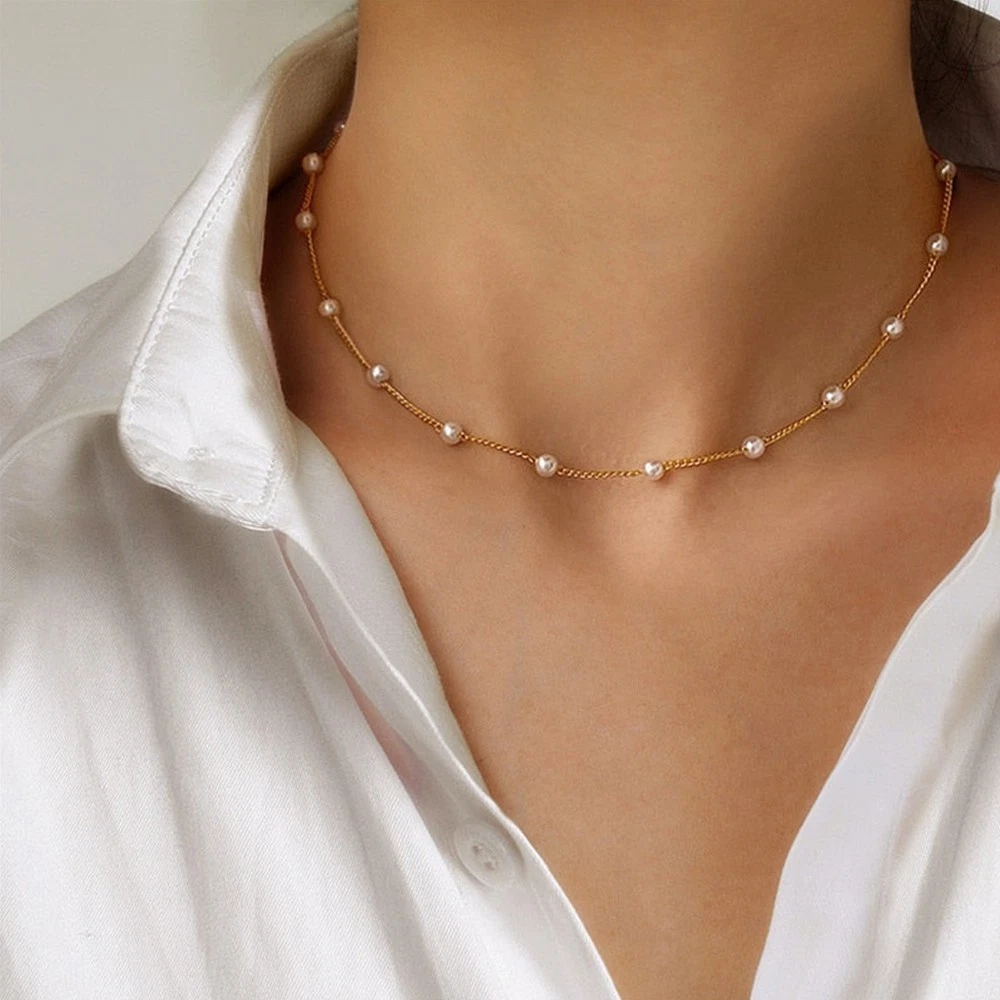 Fashion Pearl Chain Necklace Women Weddings Charm Party Jewlery Gift