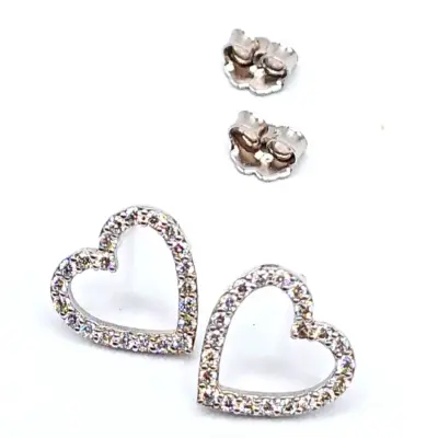 Diamond Heart Shaped Earrings Solid 14K White Gold Jewelry Natural 44 / .37 ct