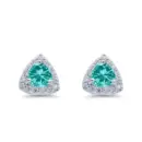 Paraiba Simulated Tourmaline Trillion Halo Stud Earrings - Solid Sterling Silver
