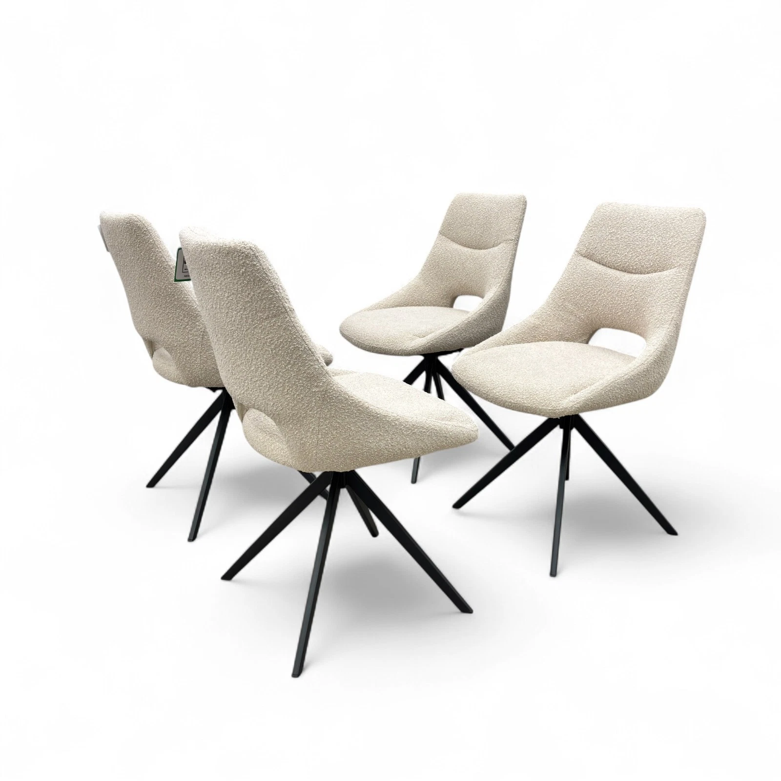 'Barefoot' Dining Chairs Set of 4 Cream Boucle Swivel Black Metal Base